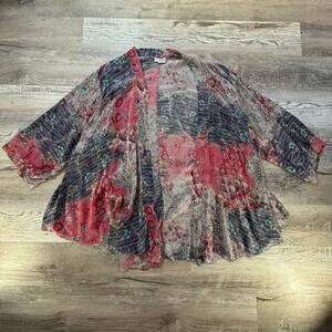Tianello Silk Kimono Robe Jacket Floral Patchwork Boho Loungewear 2X